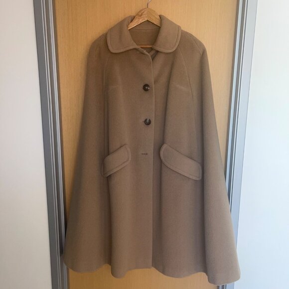New England Classics Vintage Womens Cape One Size Tan Pockets Casual Wool - Picture 9 of 11